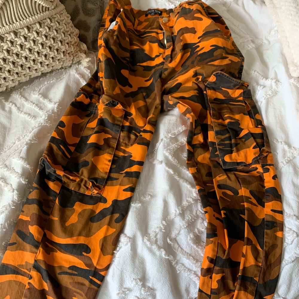 Orange Camo Cargo type Pants from Fashion Nova